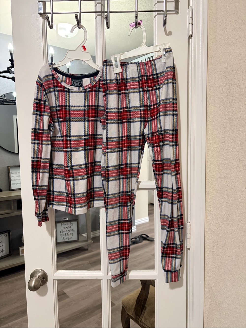 Laura Ashley Red & White Plaid Long Sleeve Kids Pajama Set